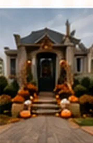 Wide estate entrance with holiday decor preview